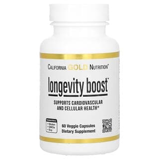 California Gold Nutrition, Longevity Boost with trans-Resveratrol, Olive Leaf Extract, Grape Extract Blend and Medium Chain Triglycerides, 60 Veg Capsules