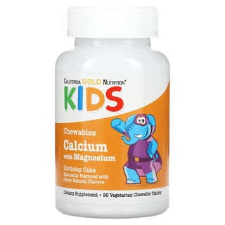 California Gold Nutrition Chewable Calcium with Magnesium for Children, Birthday Cake, 90 Tablets