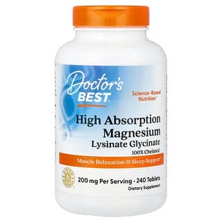 Doctor's Best, High Absorption Magnesium Lysinate Glycinate, Chelated, Albion® TRAACS®, 240 Tablets (100 mg per Tablet)