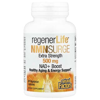 Natural Factors, RegenerLife®, NMN Surge, Extra Strength, 500 mg, 30 Vegetarian Capsules