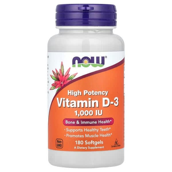 NOW Foods, NOW Foods, Vitamin D-3, High Potency, 1,000 IU, 180 Softgels, 360 count