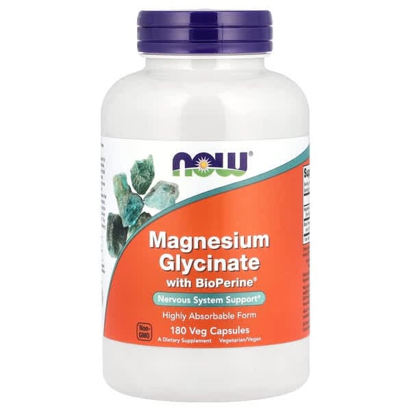NOW Foods Magnesium Glycinate with BioPerine, 180 Veg Capsules