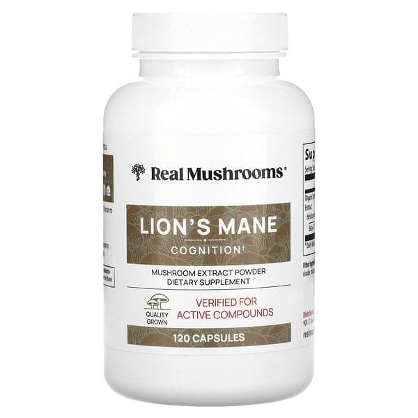 Real Mushrooms Lion's Mane Mushroom Extract Powder, 120 Capsules