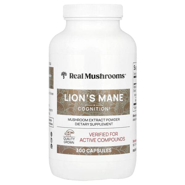 Real Mushrooms Lion's Mane Mushroom Extract Powder, 300 Capsules