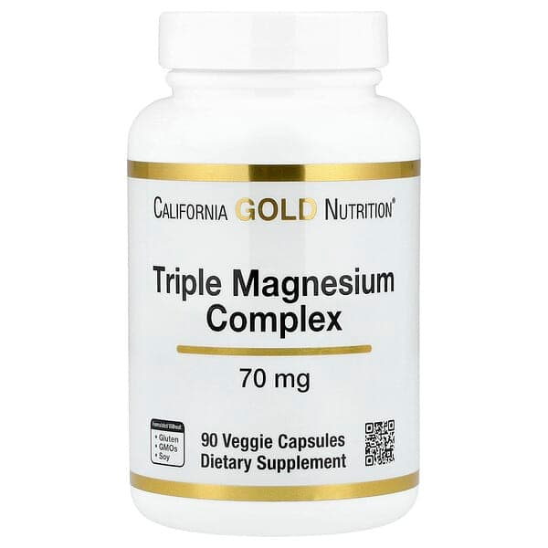 California Gold Nutrition, Triple Magnesium Complex, 70 mg , 90 Veggie Capsules