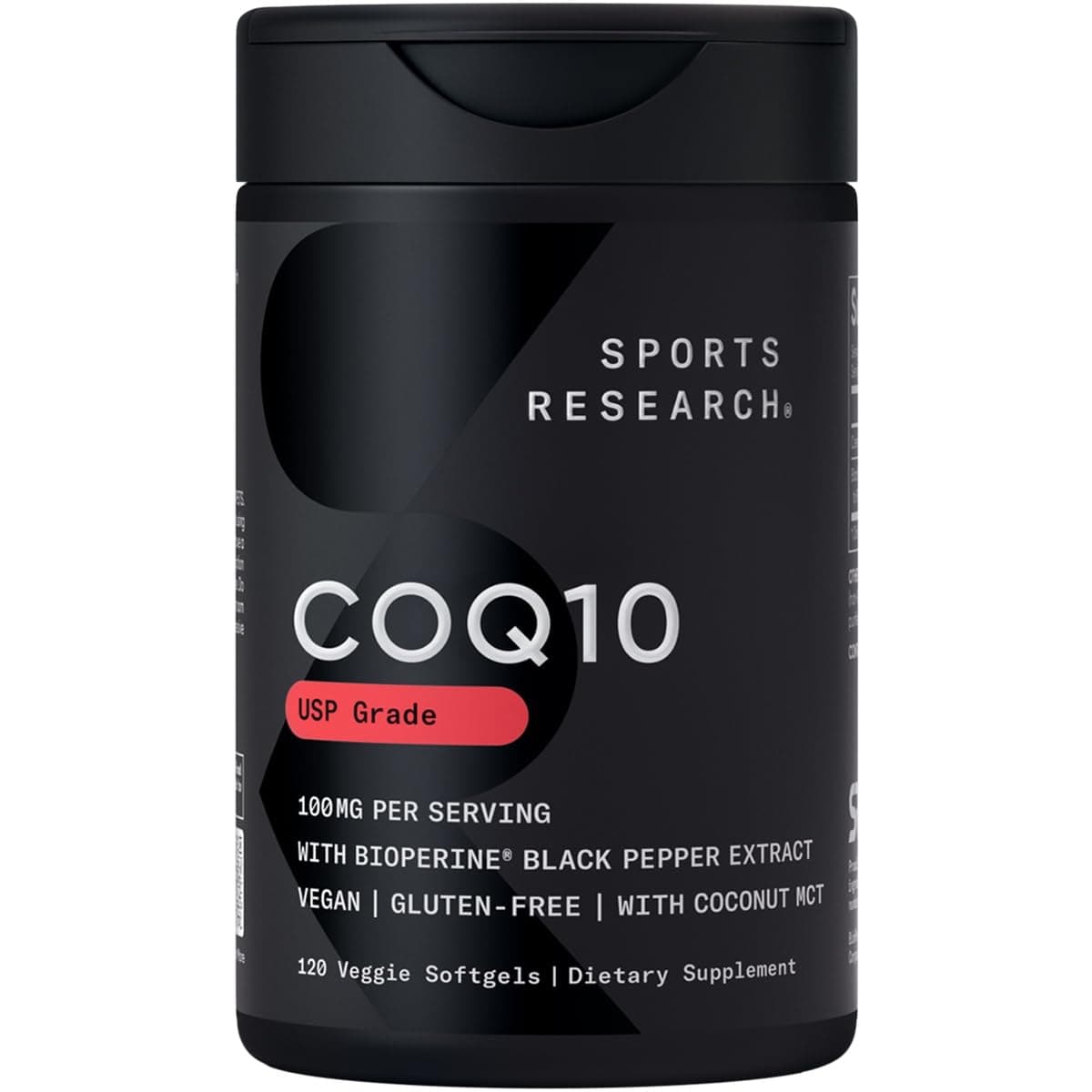 Sports Research CoQ10 (100mg) with Coconut Oil & Bioperine, 120 Veggie Softgels