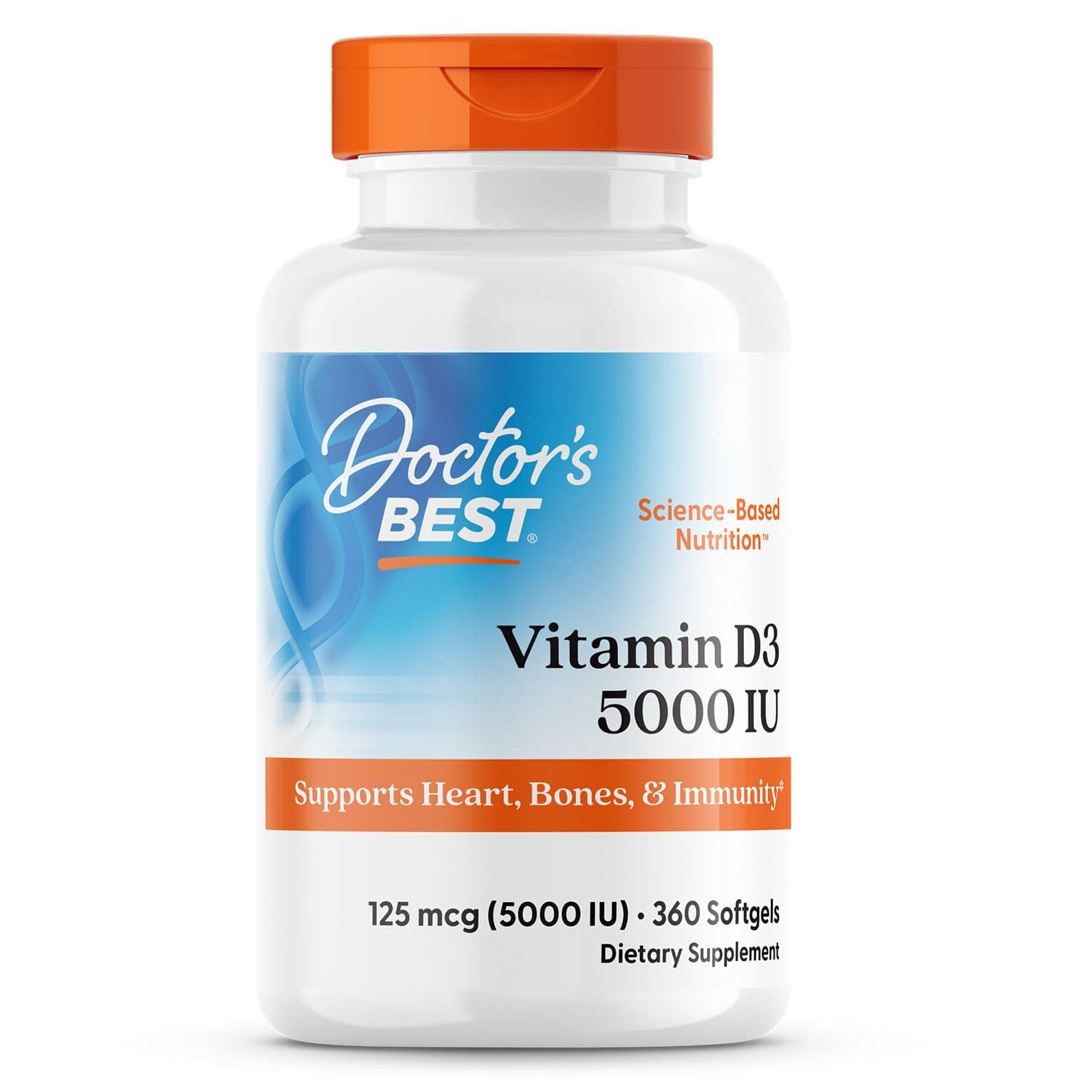 Doctor's BEST Vitamin D3 5000 IU Softgels for Men & Women - Vitamin D Supplement for Immune System & Heart Health Support, 125 mcg per Serving, VIT D 3, Non GMO, Gluten Free, Soy Free - 360 Softgels