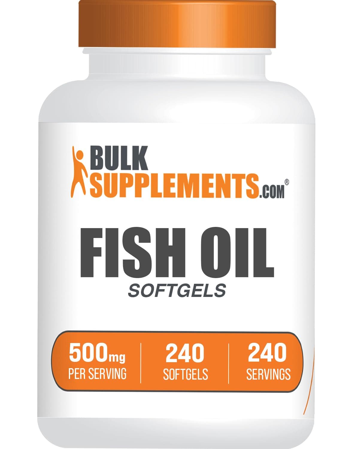 BulkSupplements com Fish Oil 500mg Softgels - Omega 3 Supplements, Fish Oil Supplements - Gluten Free, 1 Softgel per Serving, 240 Count (Pack of 1)