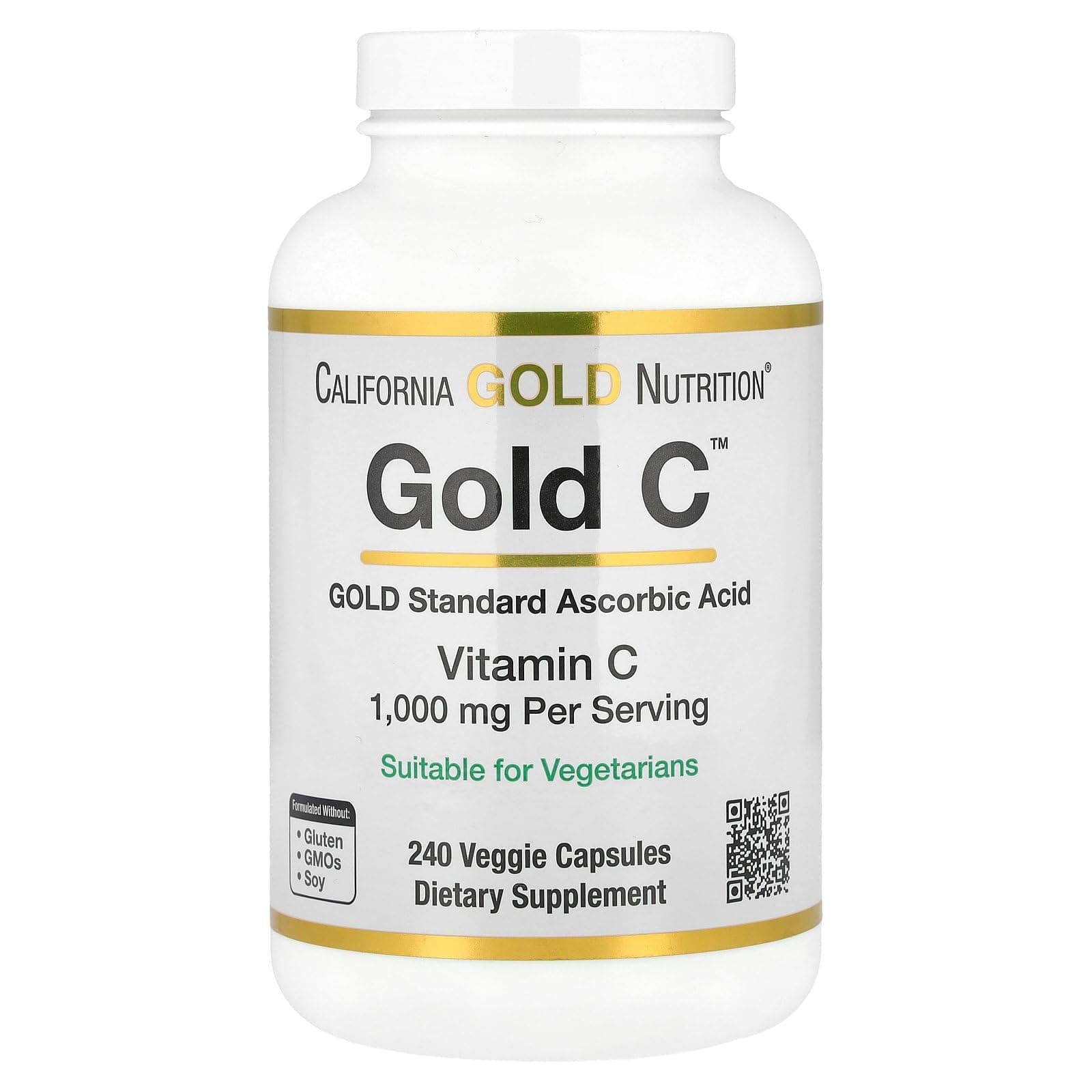 California Gold Nutrition Gold C USP Grade Vitamin C Supplement - Immune Support & Seasonal Wellness - Vegetarian Friendly - Gluten Free, Non-GMO - 1000 mg - 240 Veggie Capsules
