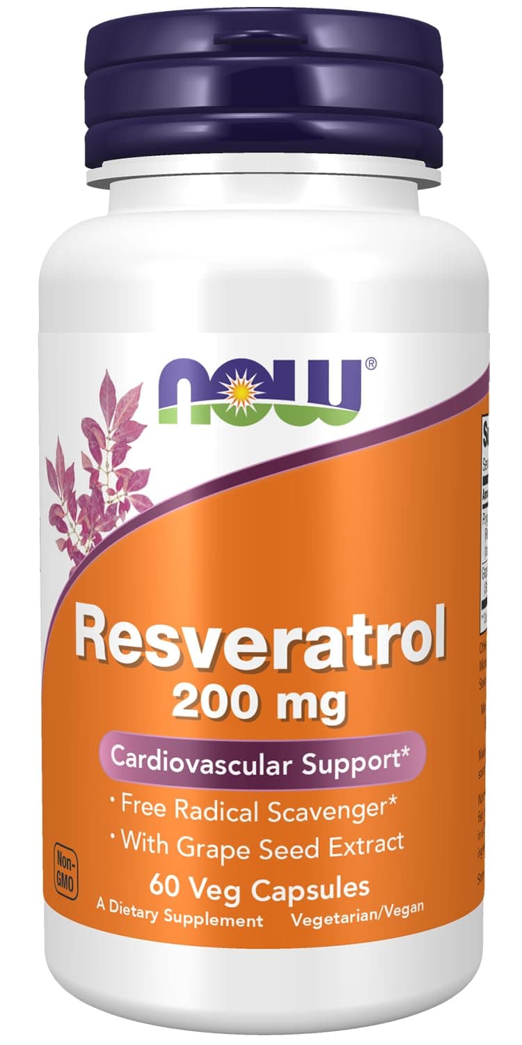NOW Foods Resveratrol 200 mg with Grape Seed Extract, 60 Veg Capsules