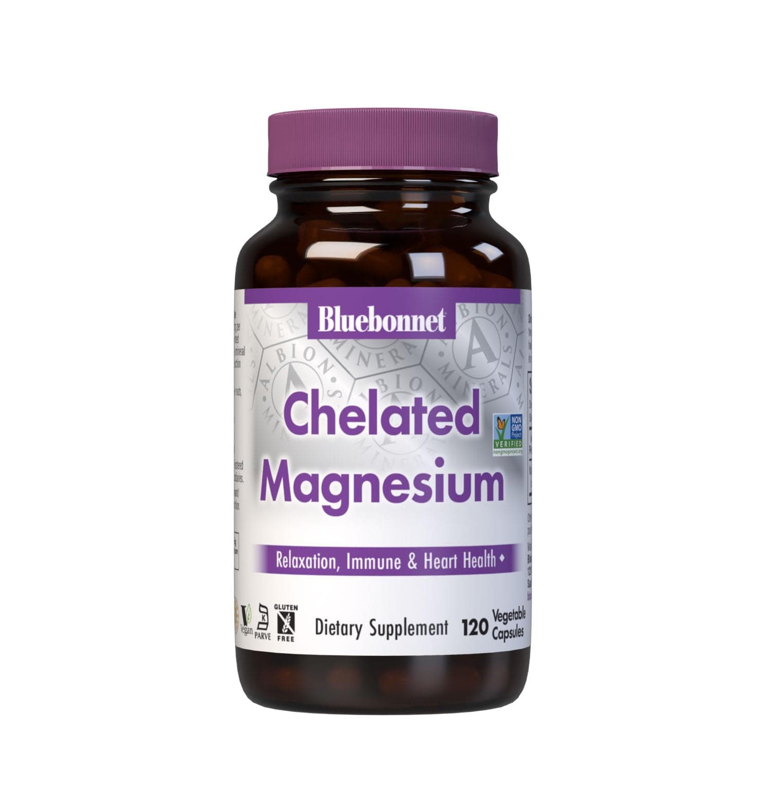 BlueBonnet Nutrition Albion Chelated Magnesium Vegetable Capsules, 200 mg, 120 Count