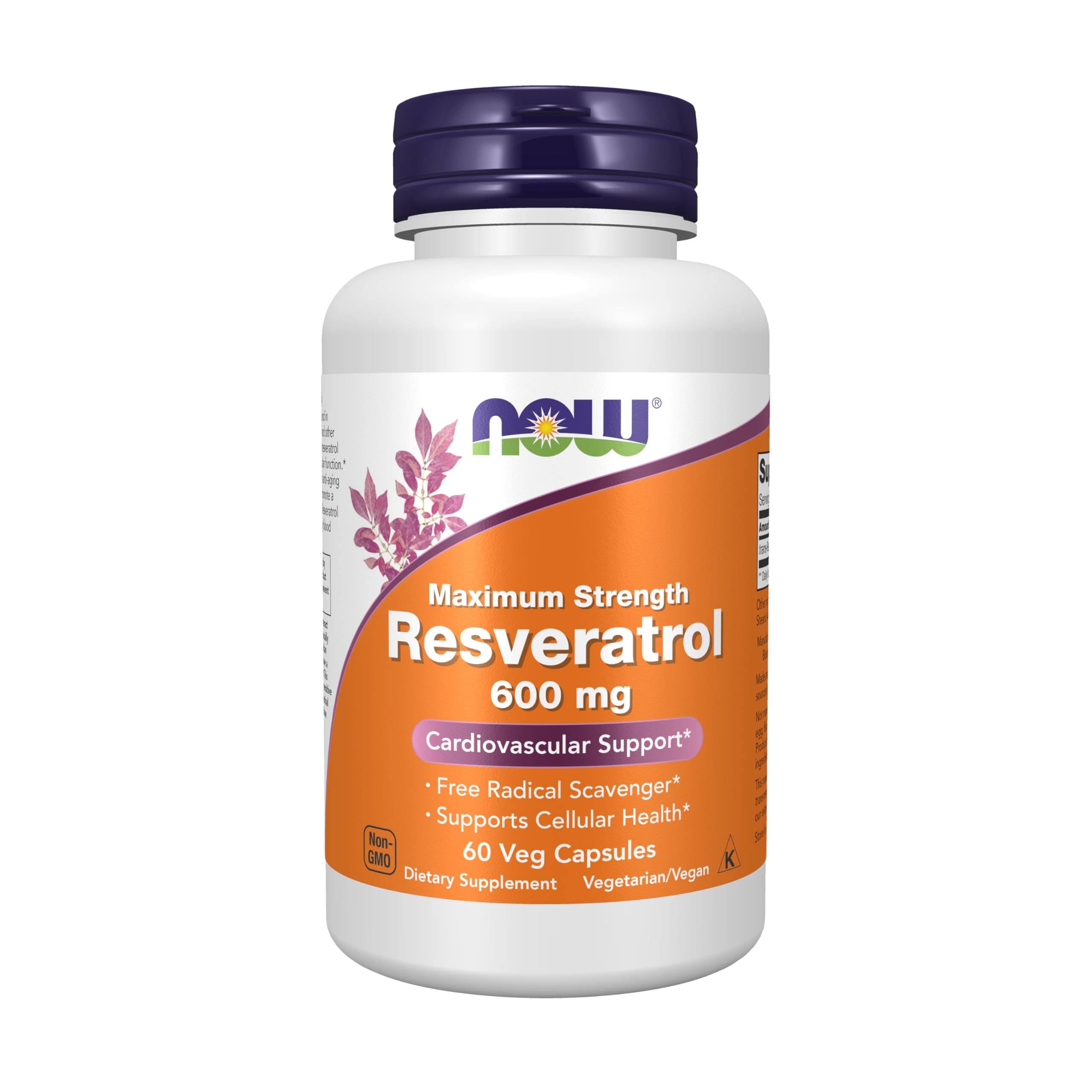 NOW Foods Supplements, Maximum Strength Resveratrol 600 mg, 60 Veg Capsules