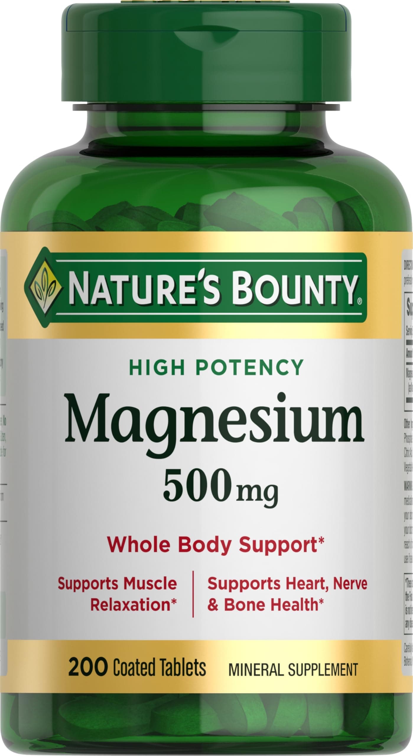 Nature's Bounty Magnesium 500 mg Tablets, 200 Count