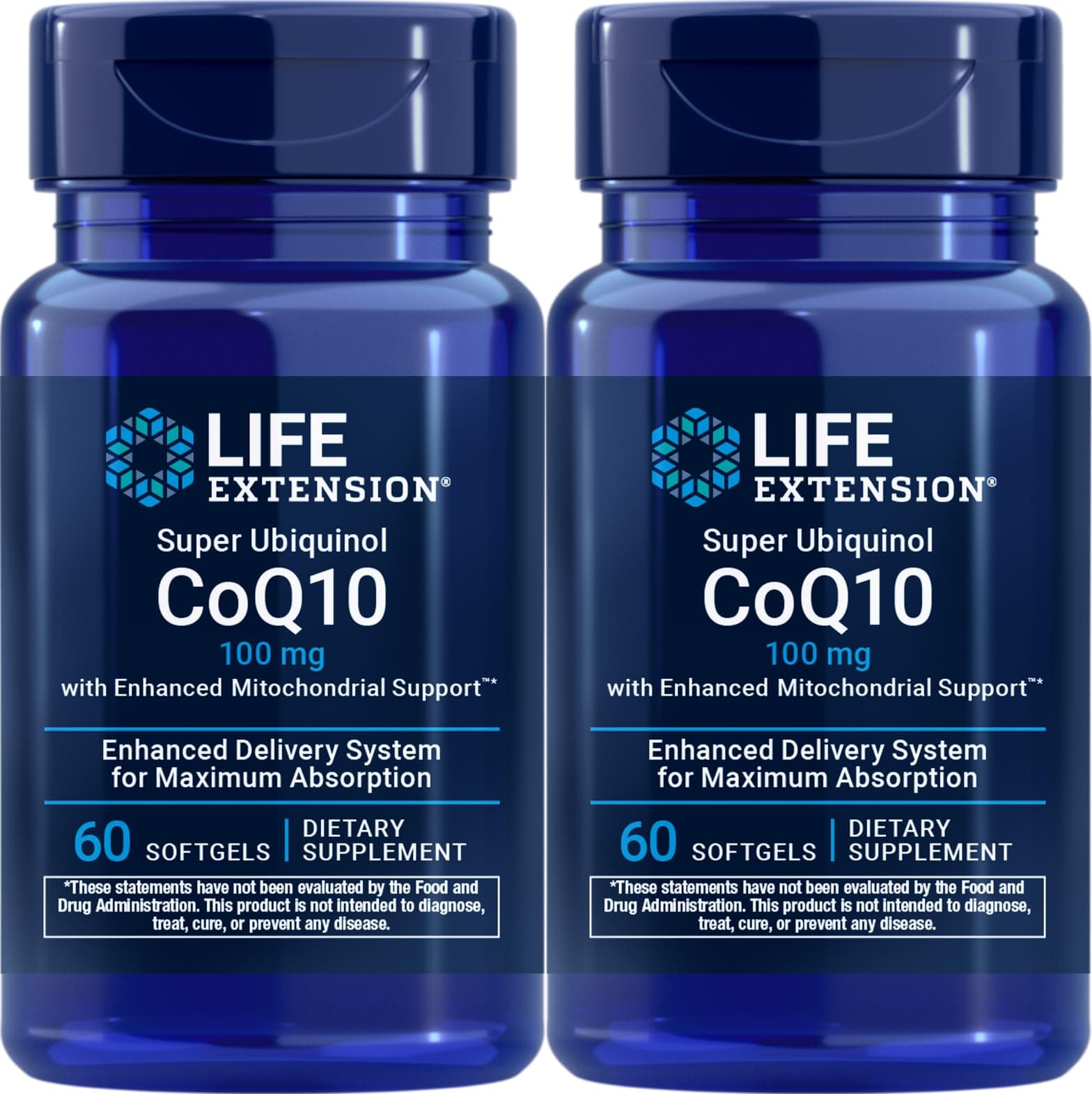 Life Extension Super Ubiquinol CoQ10 with Enhanced Mitochondrial Support 100 mg, 60 softgels (Pack of 2)