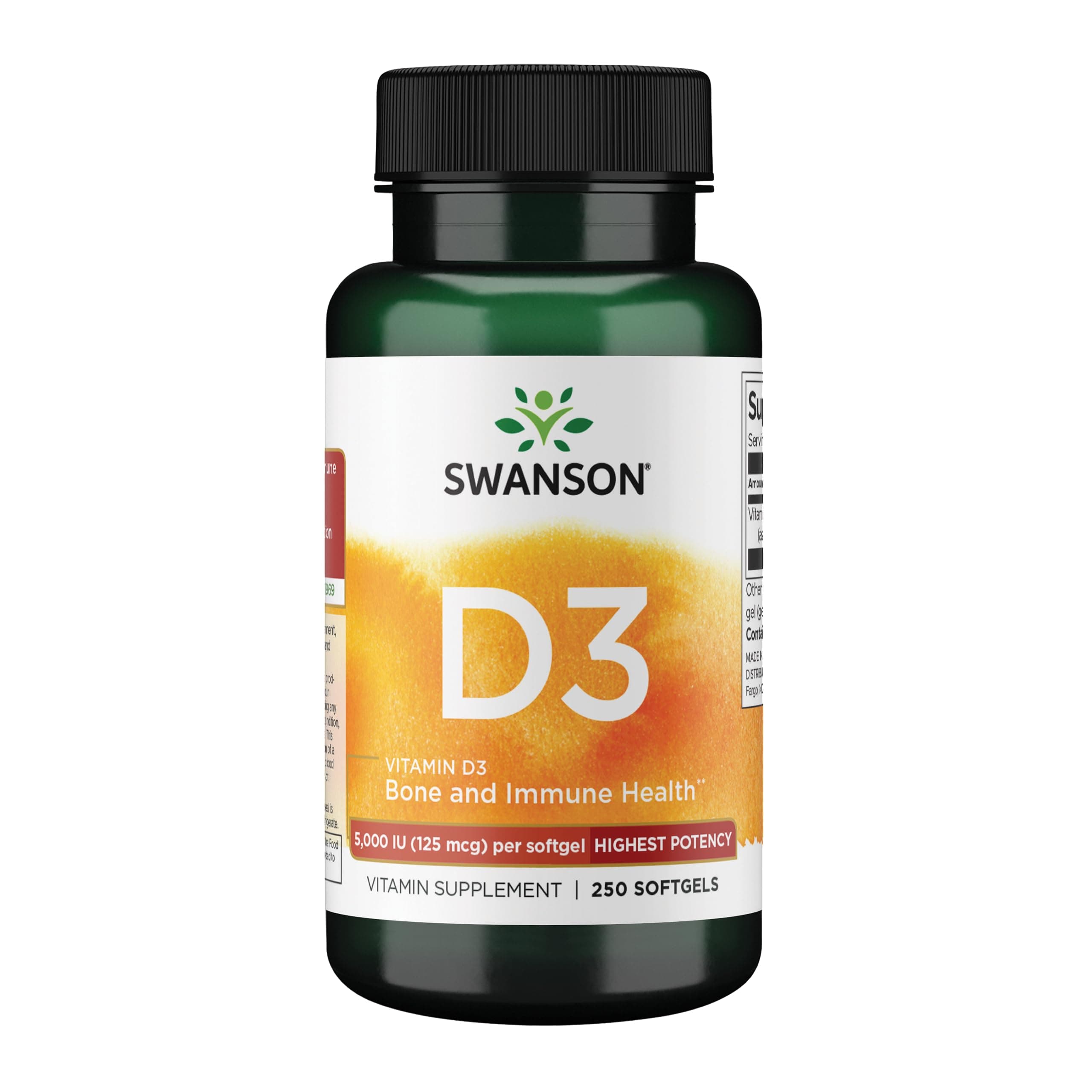 Swanson Vitamin D-3 5000 IU Softgels, 250 Count