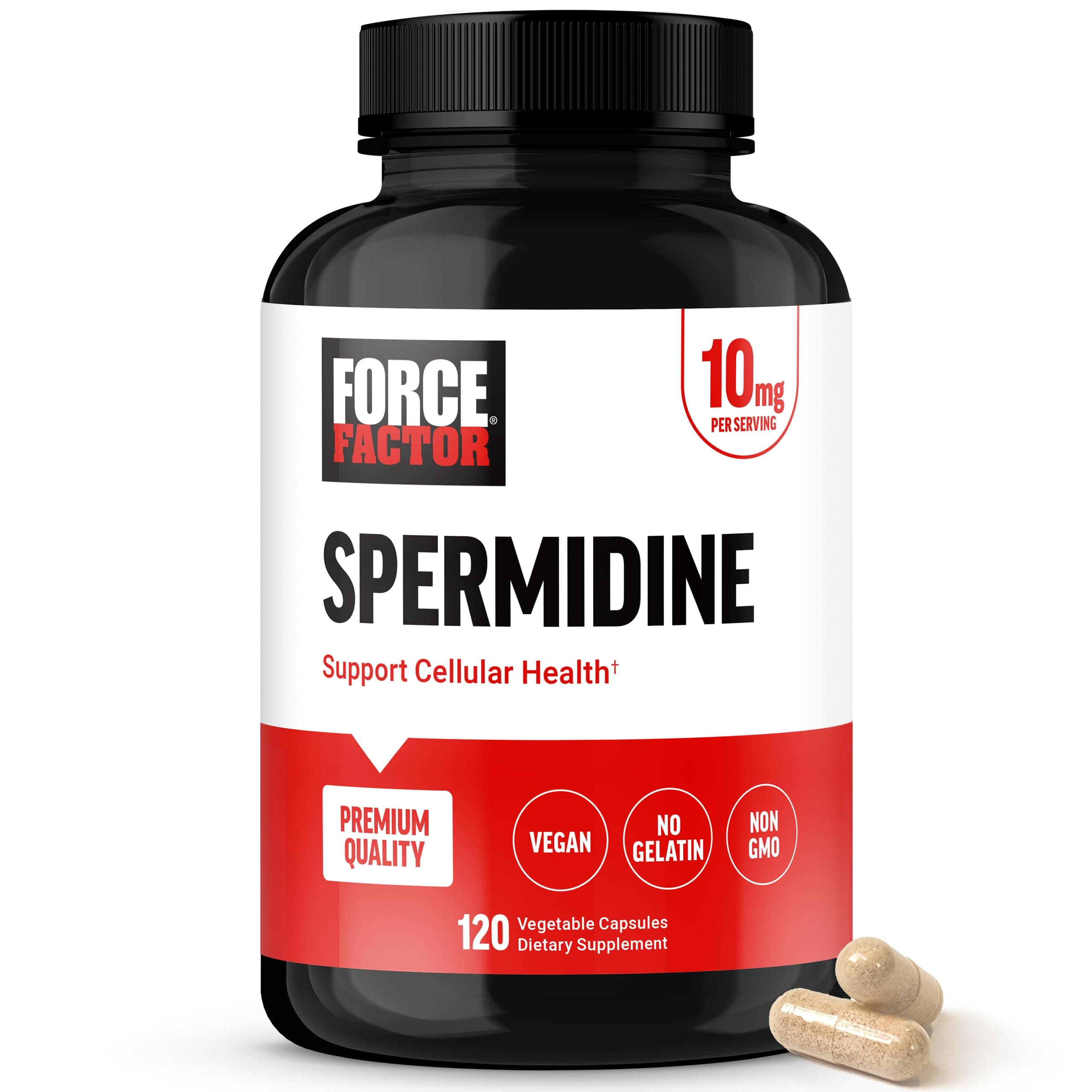 Force Factor Spermidine Supplements for Women & Men, Antioxidants Supplement for Longevity & Cellular Health, Vegan, No Gelatin, Non-GMO, 120 Capsules