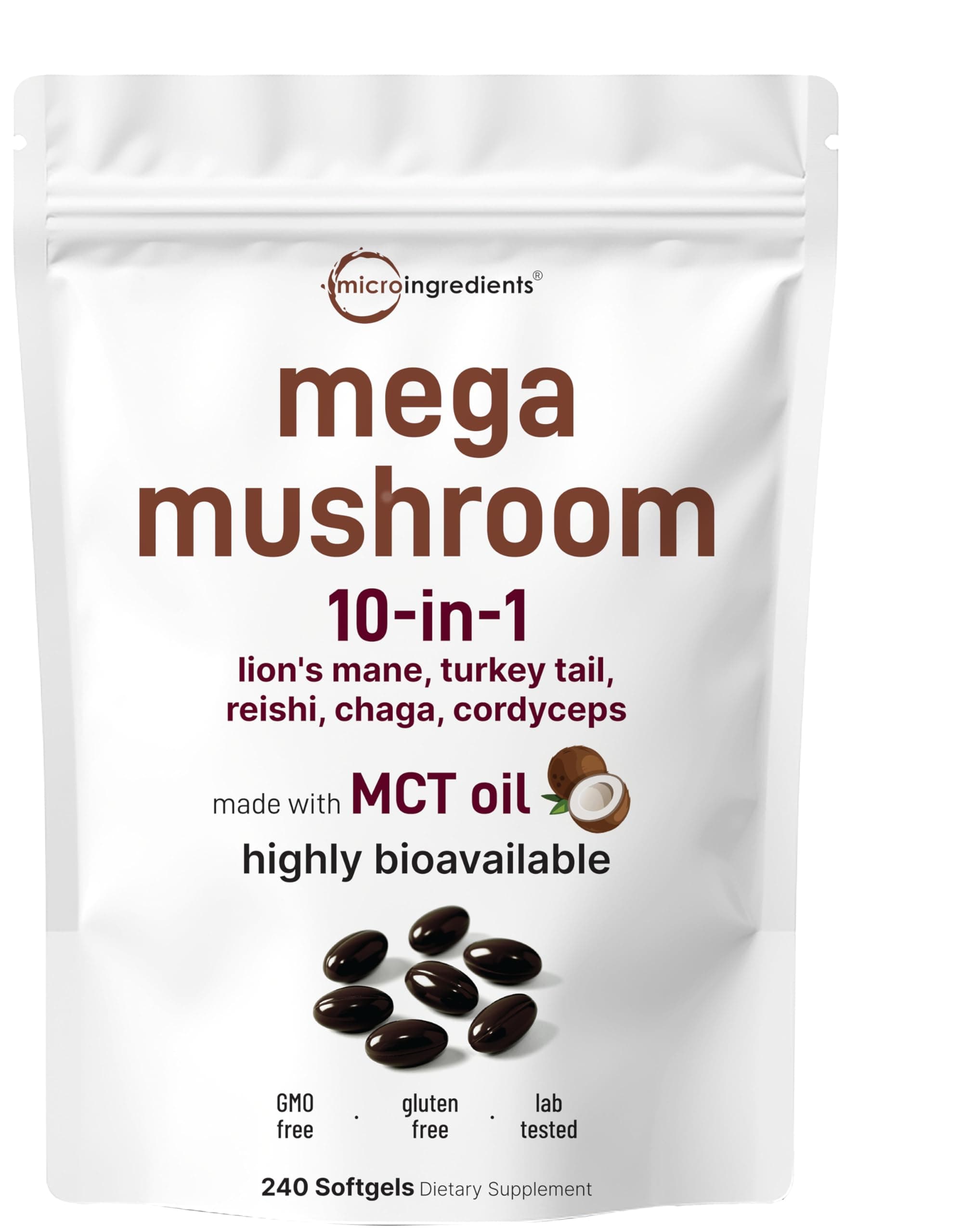 Micro Ingredients 10-in-1 Mega Mushroom Complex Softgels, 240 Count