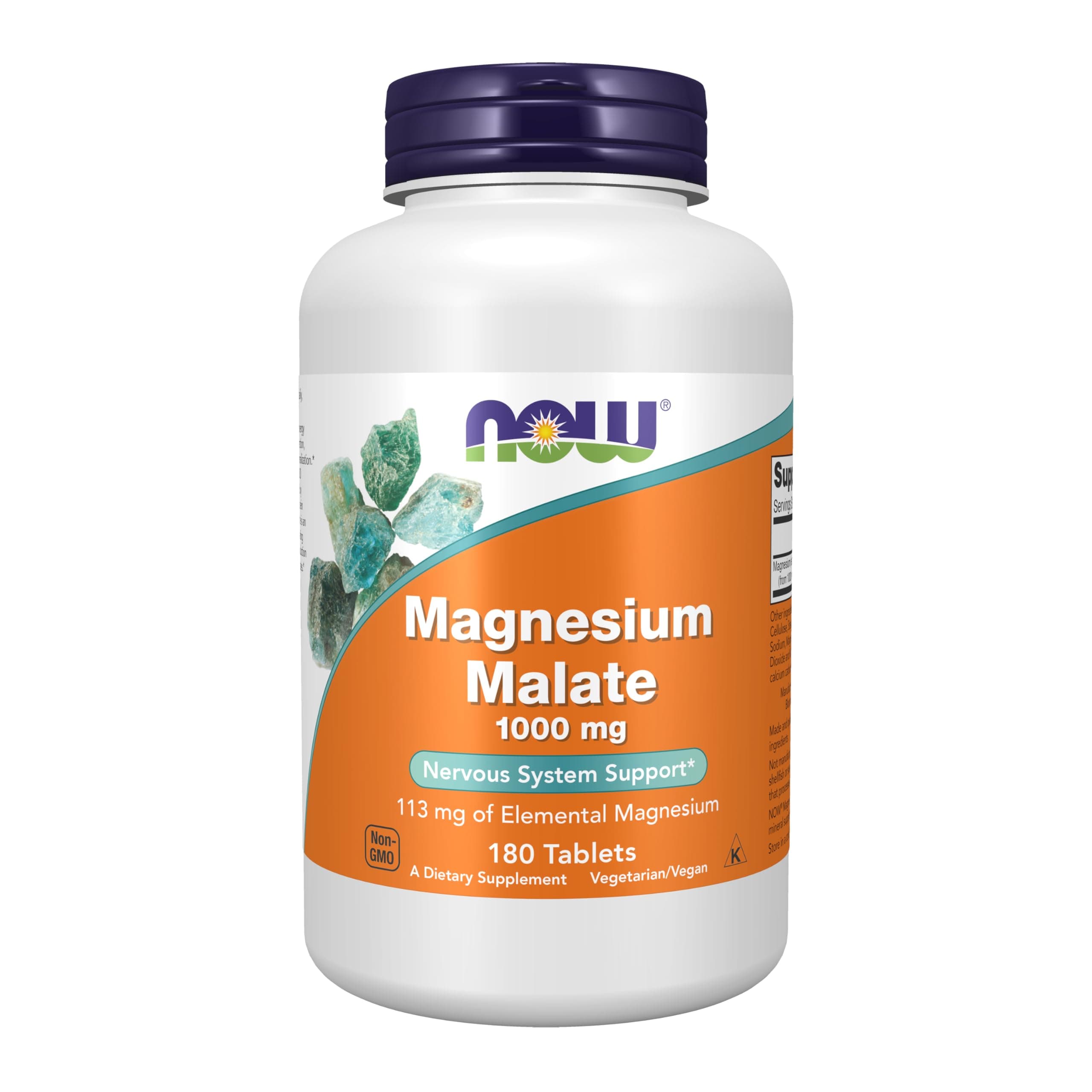NOW Foods Supplements, Magnesium Malate 1000 mg, Energy Production*, Nervous System Support*, 180 Tablets