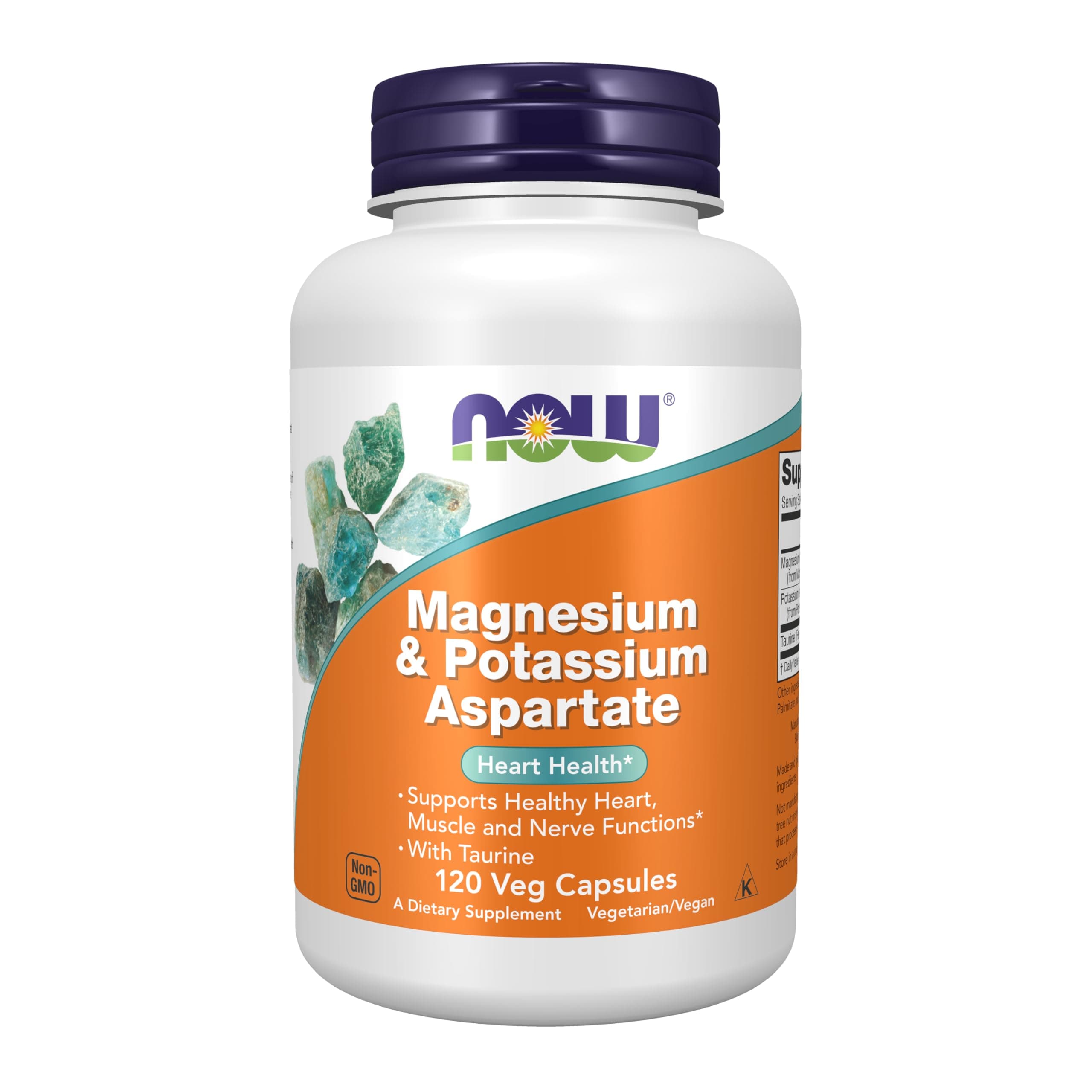 NOW Foods Magnesium & Potassium Aspartate with Taurine, 120 Veg Capsules