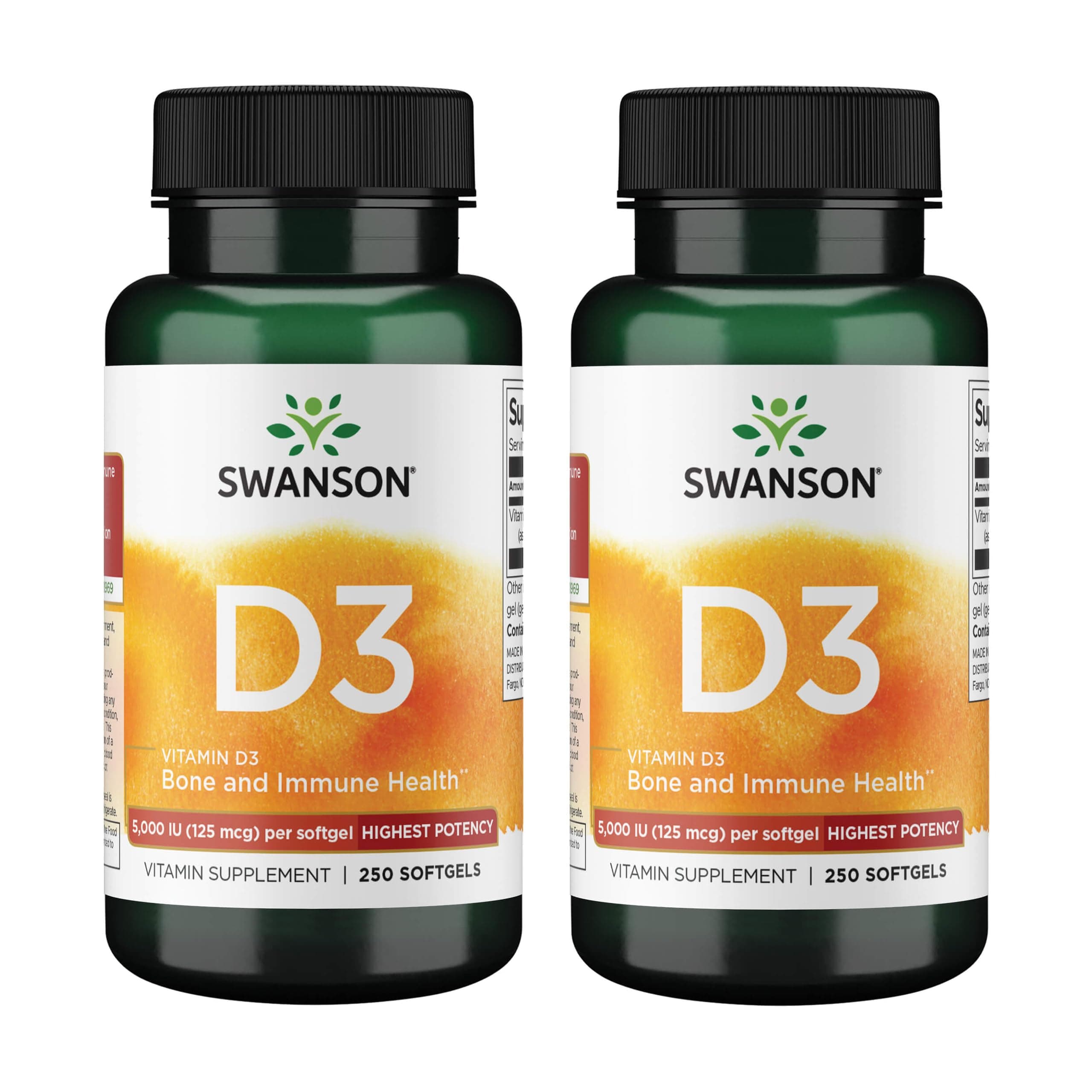 Swanson Vitamin D3 Softgels, 250 Count, 2 Pack