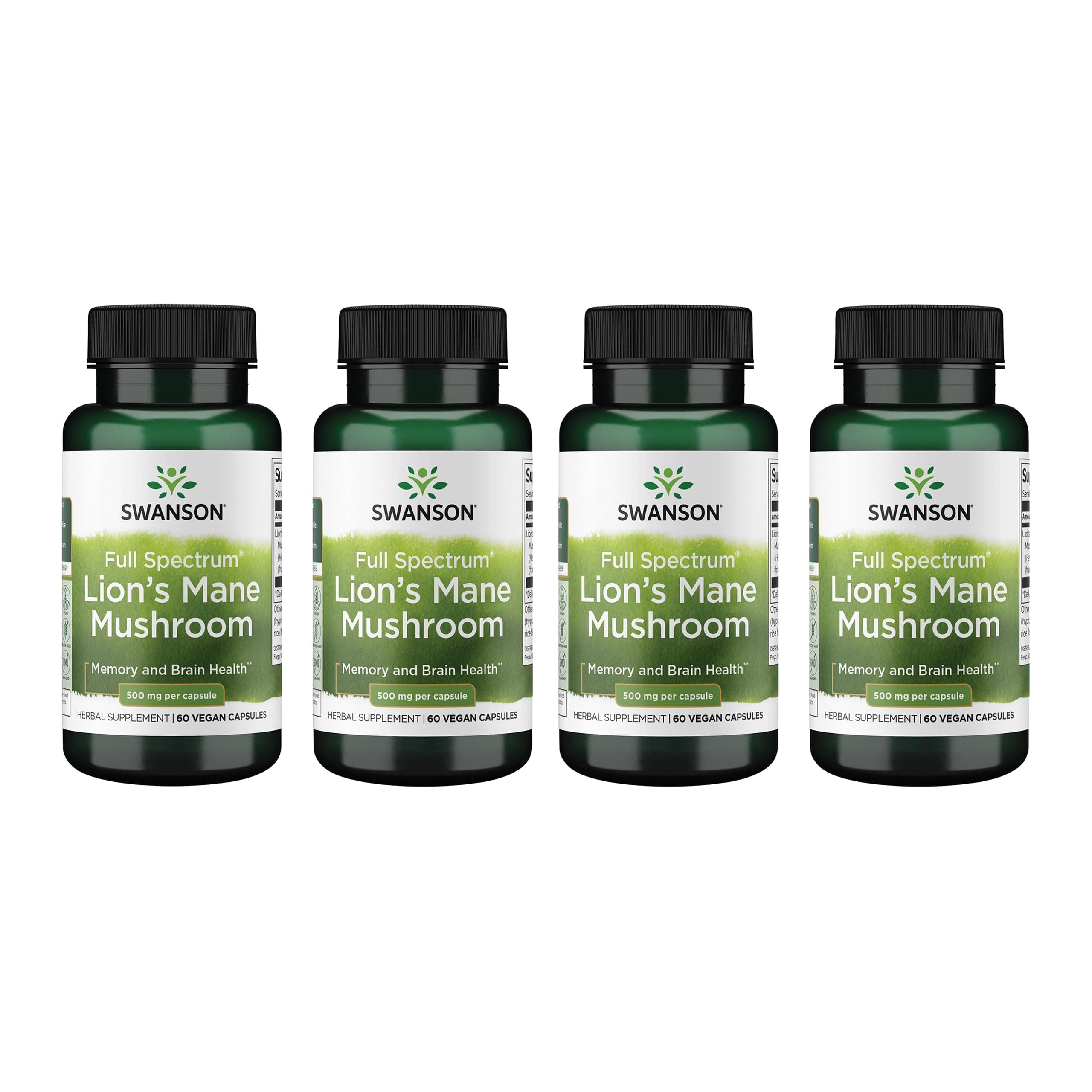 Swanson Full Spectrum Lion's Mane Mushroom Capsules, 60 Count (4 Pack)